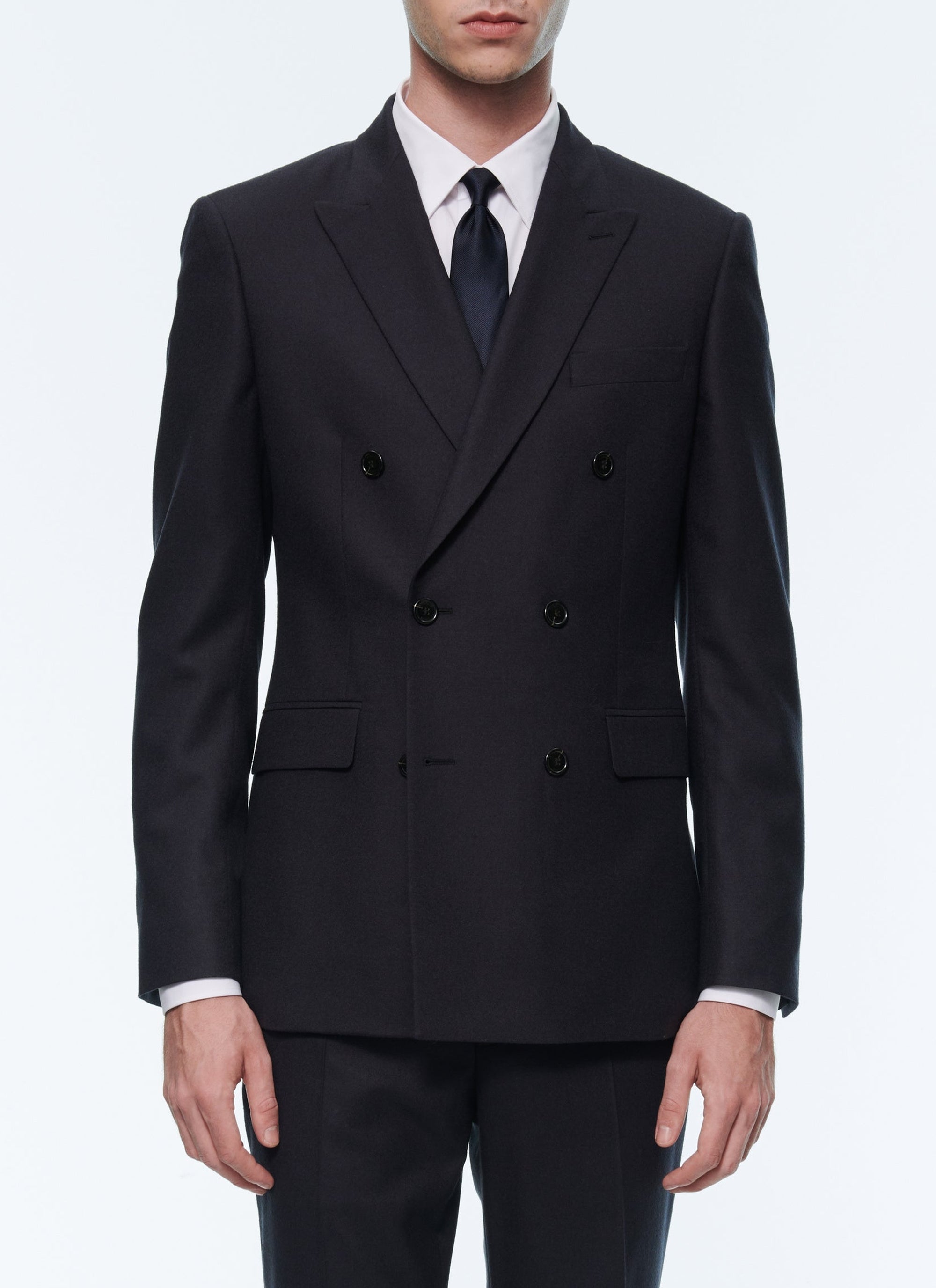 Veste croisée en flanelle de laine - Bleu Marine