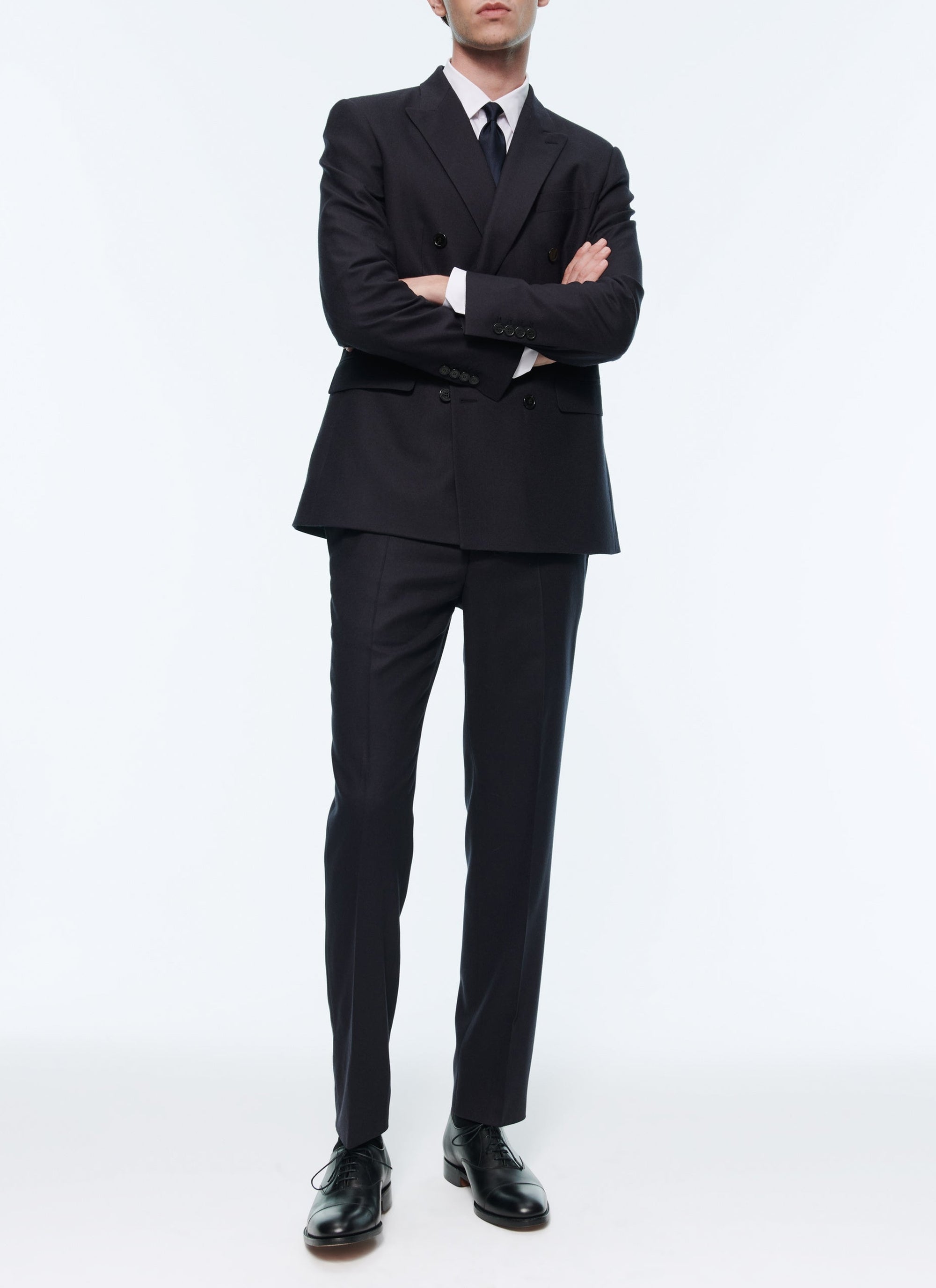 Veste croisée en flanelle de laine - Bleu Marine