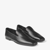Vance flat leather loafers with JC button - Black