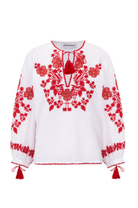 Blouse brodée Vani - White-Red
