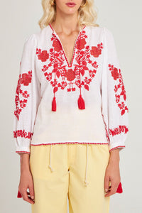 WHITE/RED VANI BLOUSE