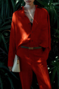 Cropped Long Sleeve Shirt - Carmine