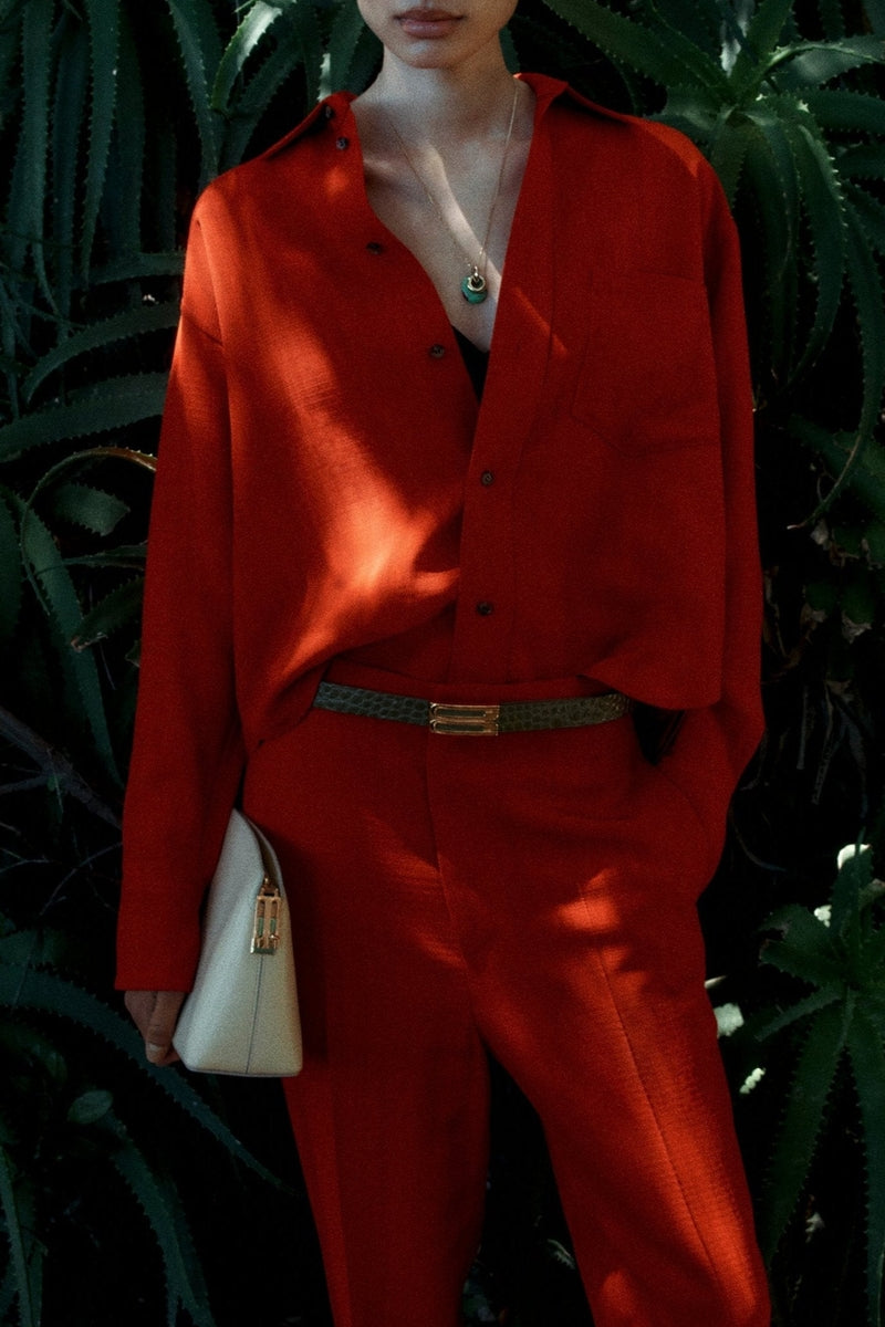 Cropped Long Sleeve Shirt - Carmine