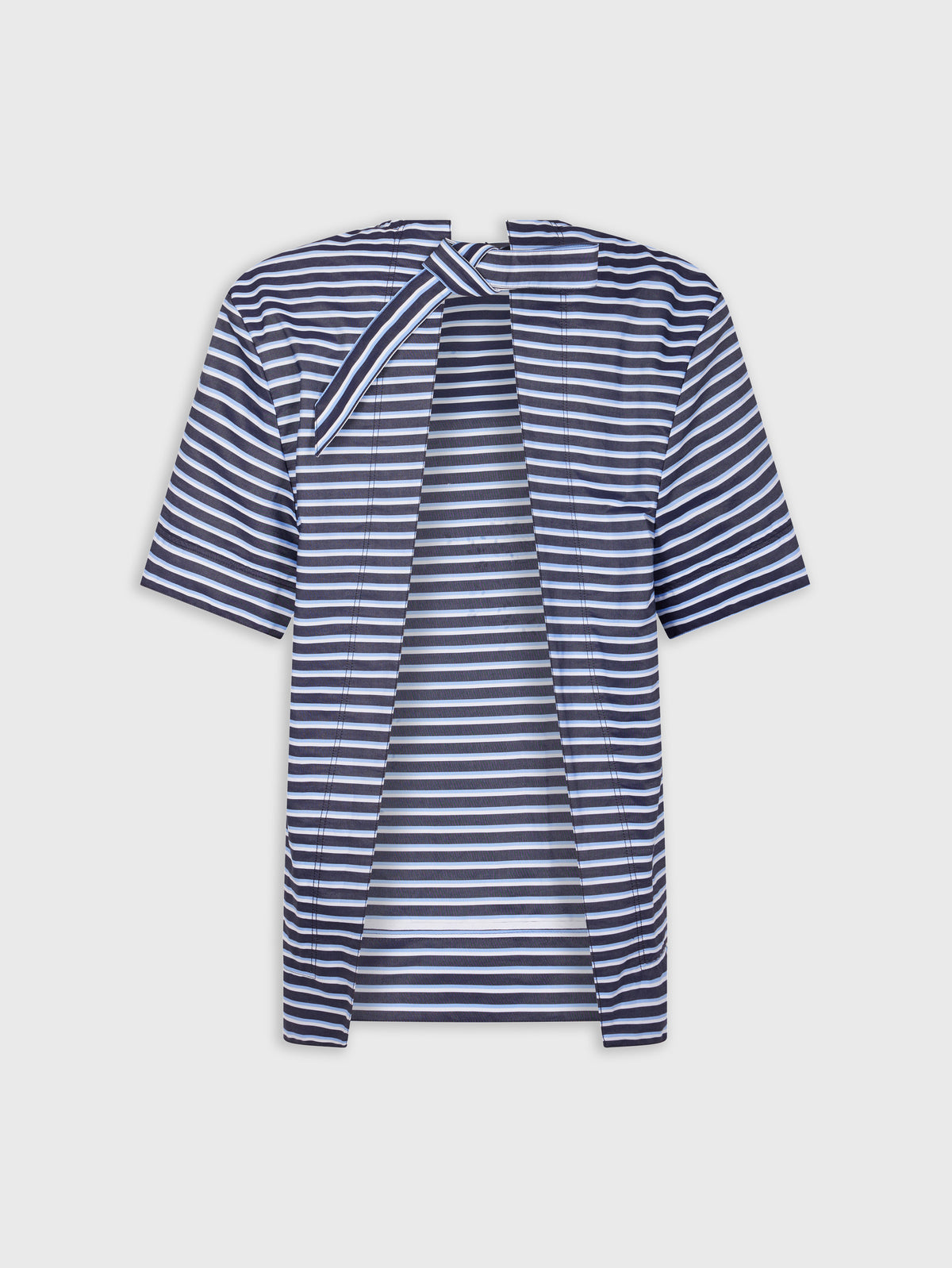 STRIPED WHITE AND BLUE EMBROIDERED TEE-SHIRT IN COTTON POPLIN