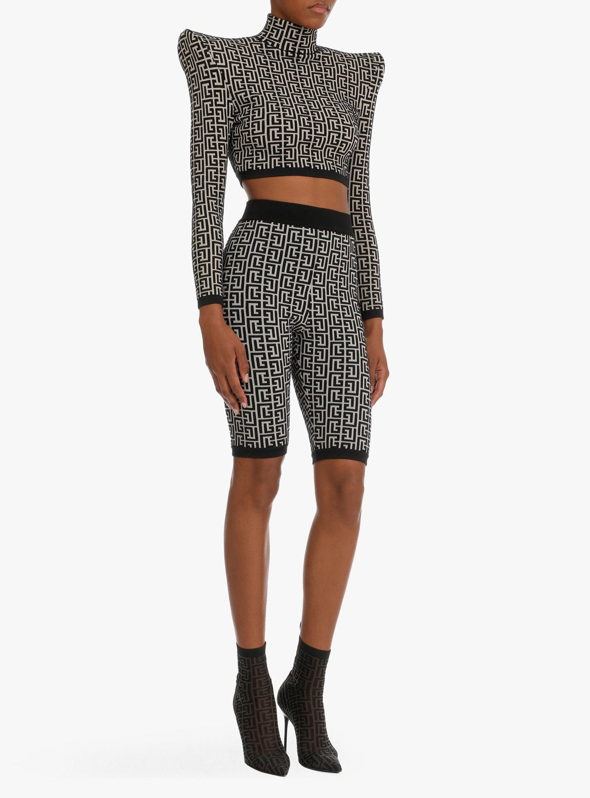 Short taille haute en maille - Ivoire & Noir