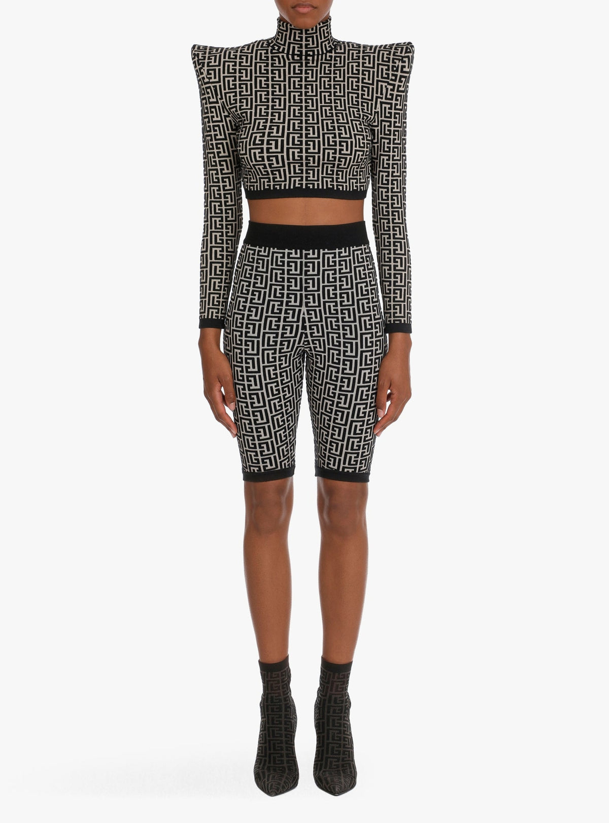Short taille haute en maille - Ivoire & Noir
