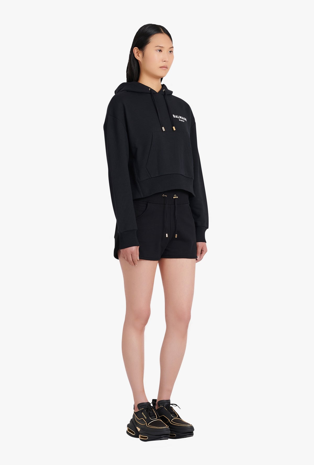 Sweat court en coton éco-design avec logo floqué balmain - Noir & Blanc