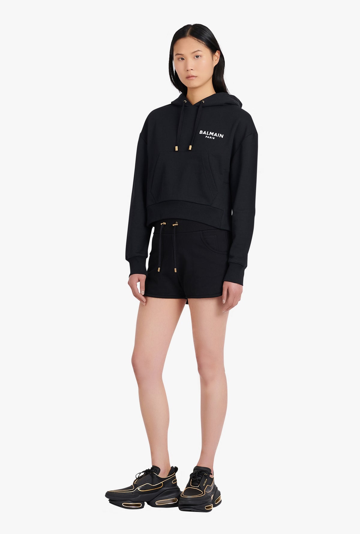 Sweat court en coton éco-design avec logo floqué balmain - Noir & Blanc