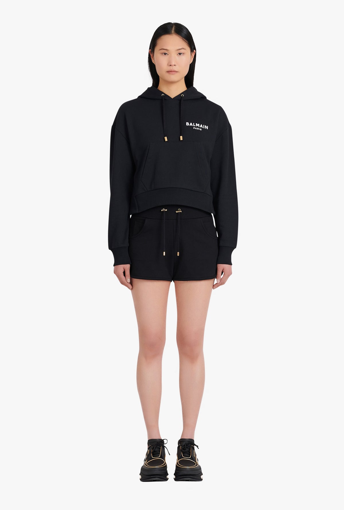 Sweat court en coton éco-design avec logo floqué balmain - Noir & Blanc