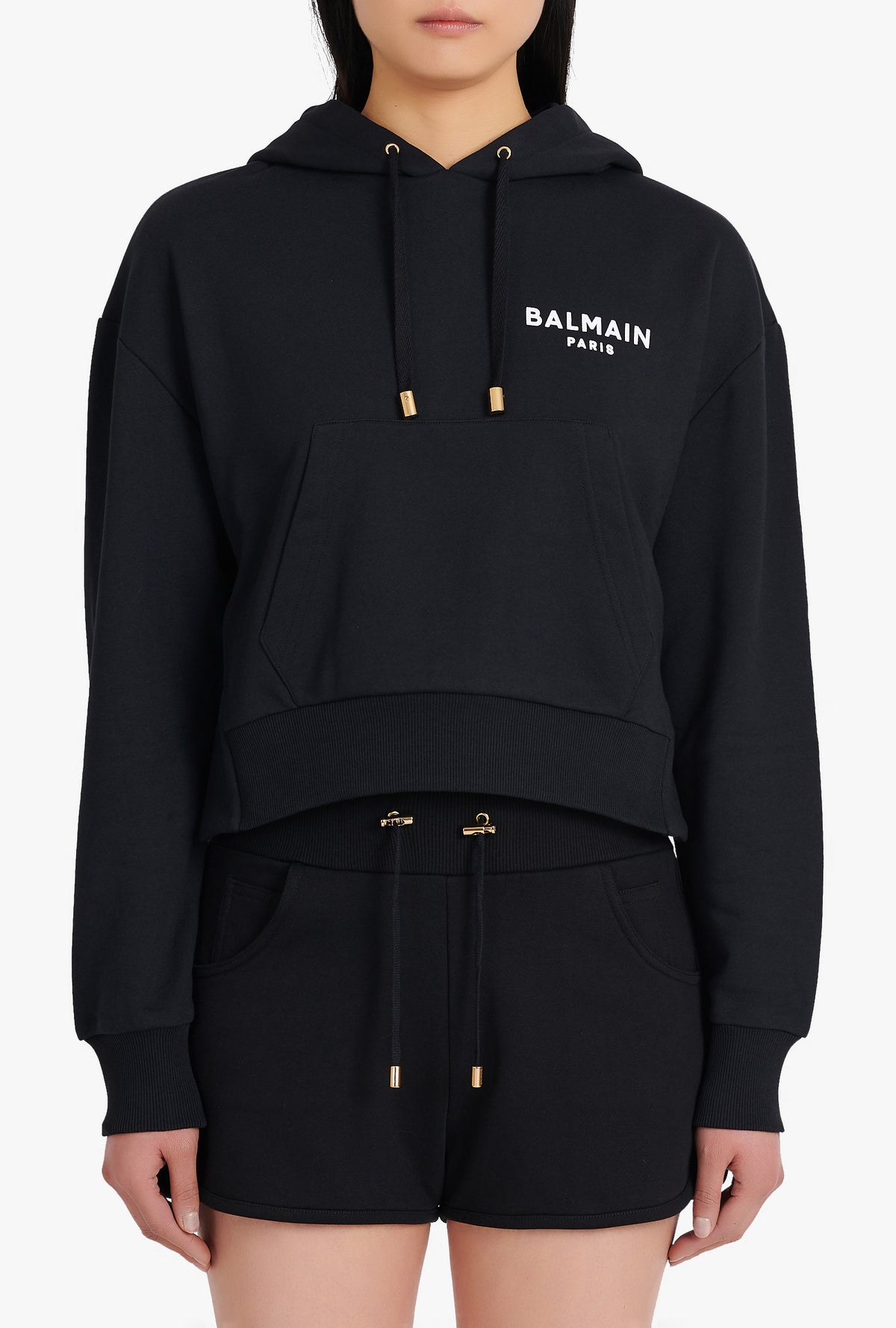 Sweat court en coton éco-design avec logo floqué balmain - Noir & Blanc