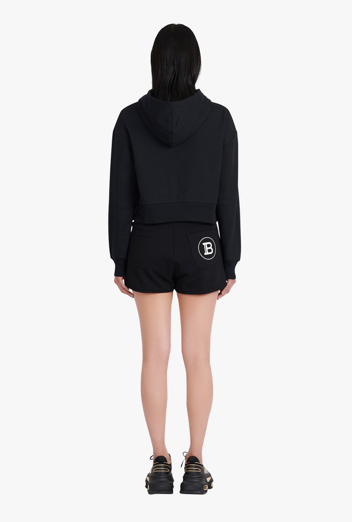 Sweat court en coton éco-design avec logo floqué balmain - Noir & Blanc
