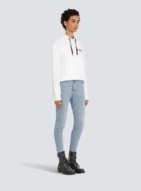 Sweat court en coton éco-design avec logo floqué balmain - Blanc & Noir