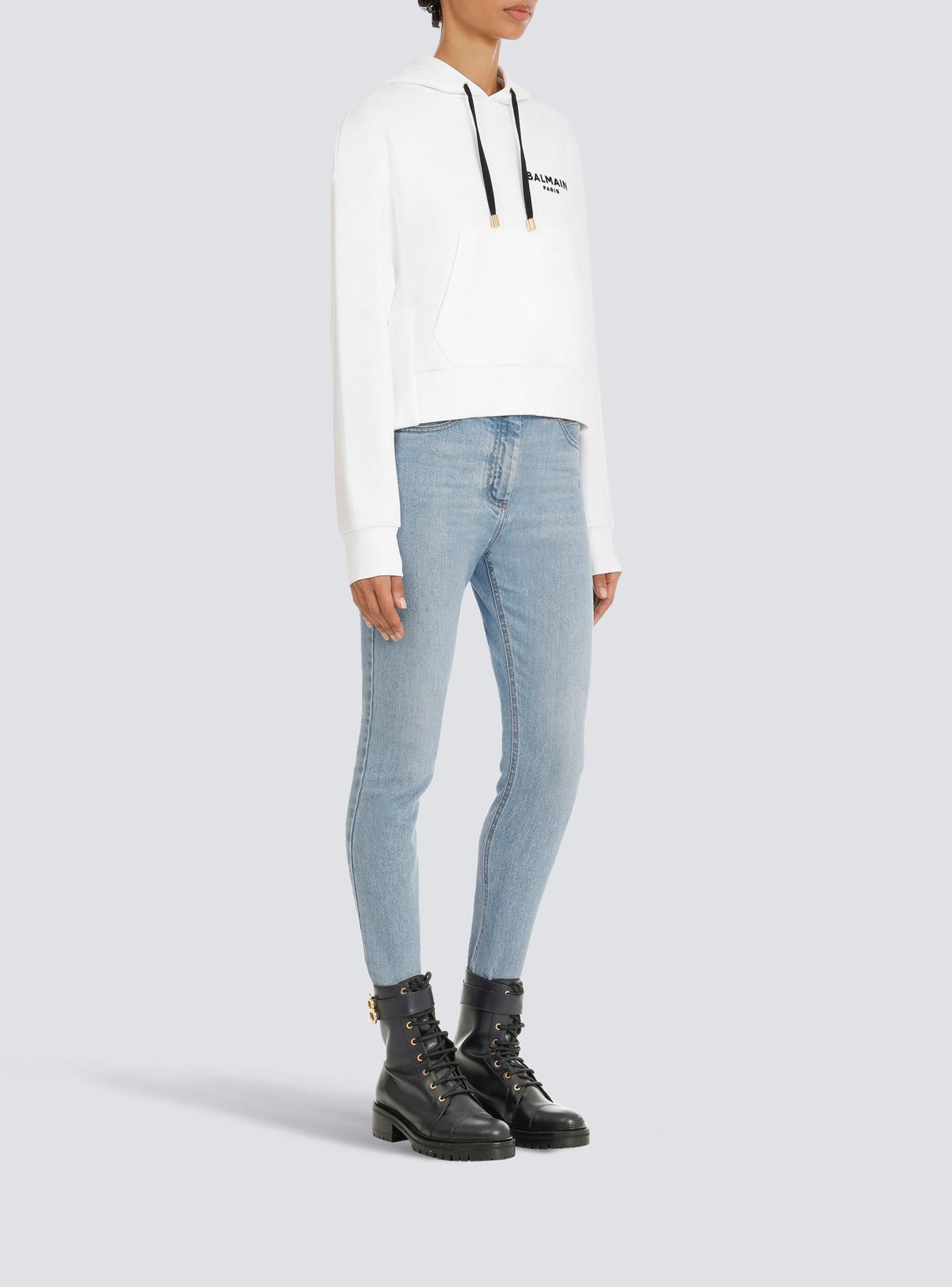 Sweatshirt court à logo floqué - Blanc & Noir