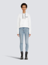 Sweat court en coton éco-design avec logo floqué balmain - Blanc & Noir
