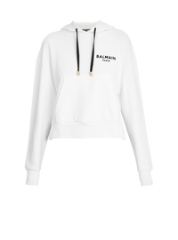 Sweat court en coton éco-design avec logo floqué balmain - Blanc & Noir