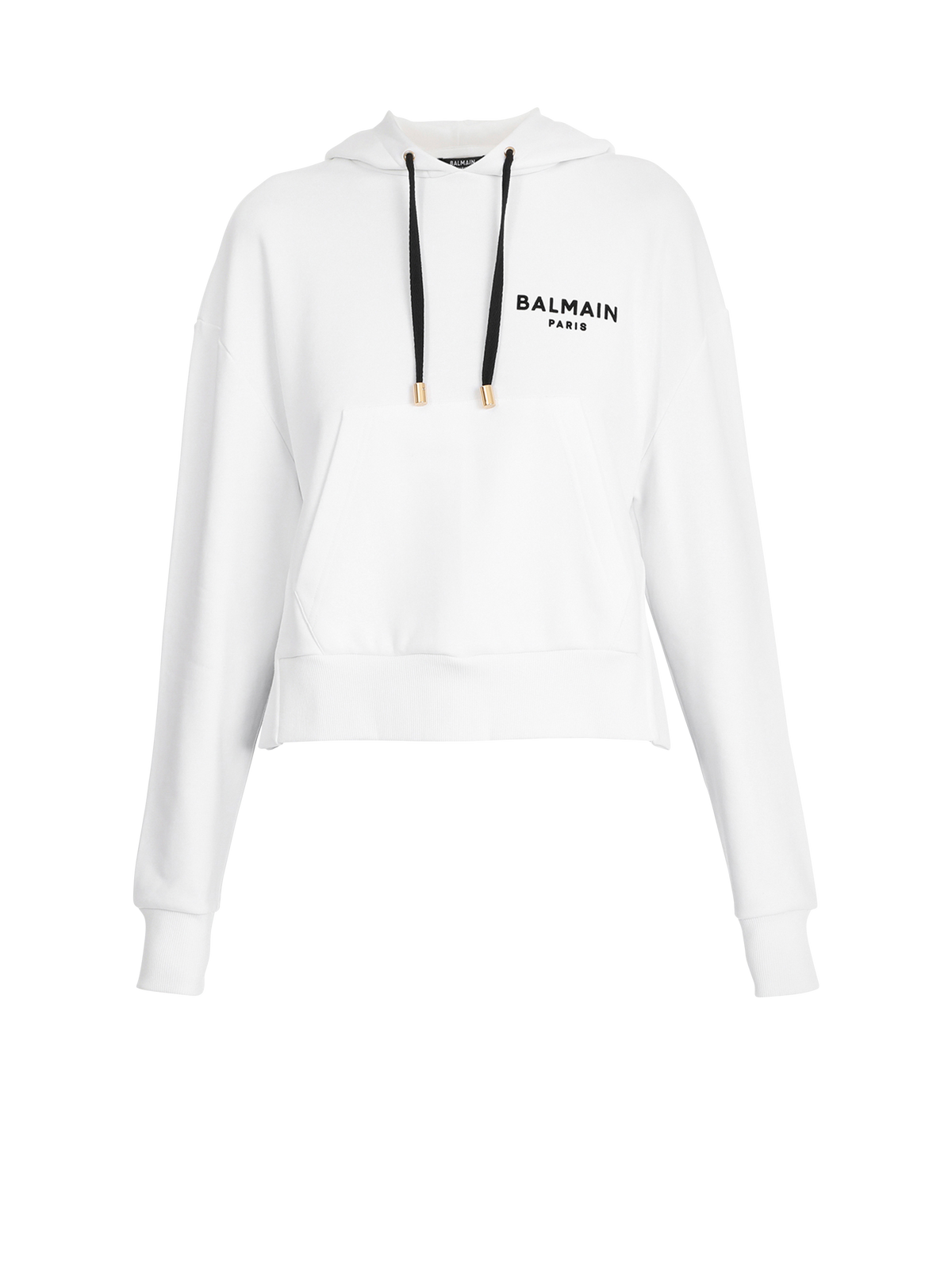 Sweat court en coton éco-design avec logo floqué balmain - Blanc & Noir