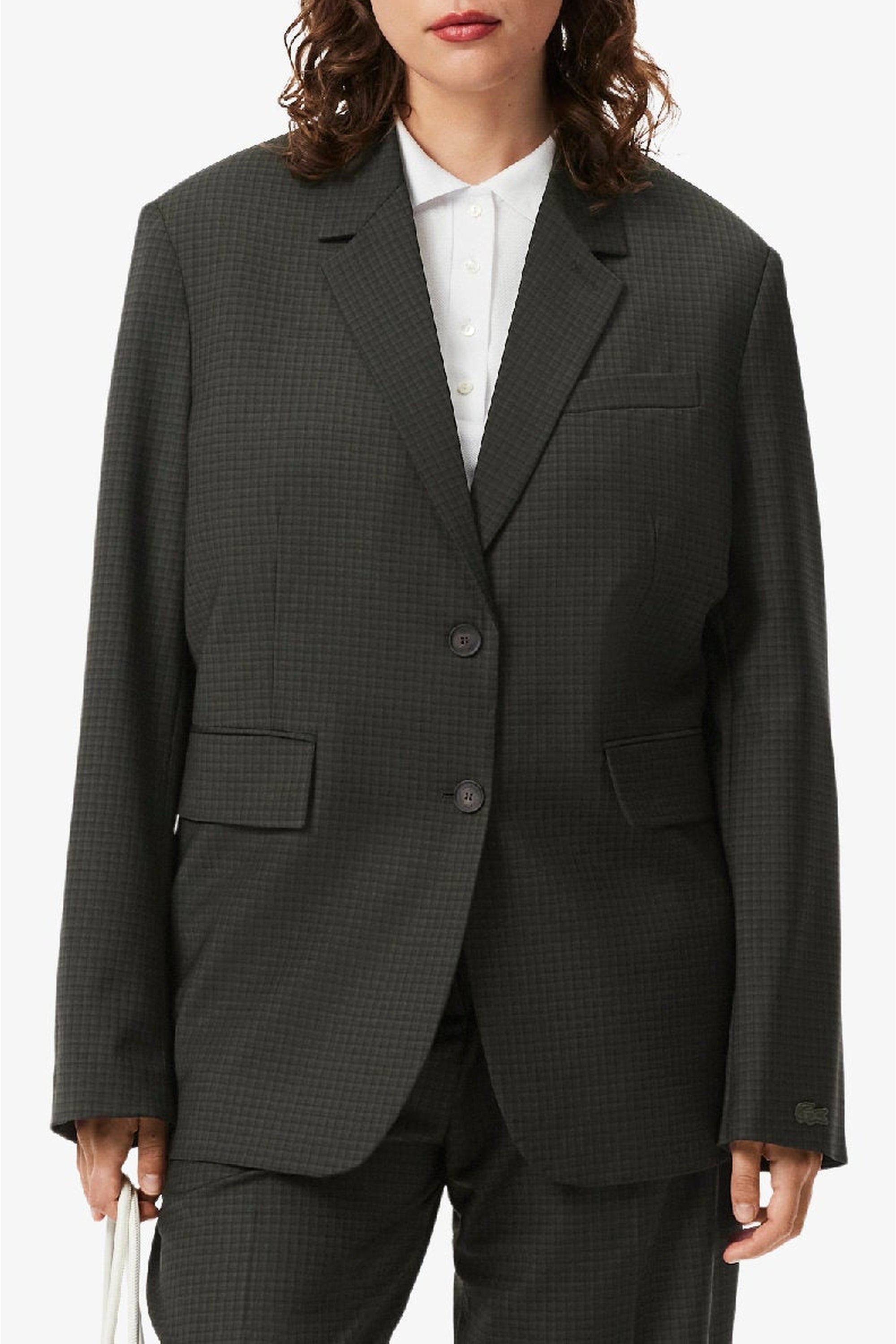 Blazer à carreaux en laine mélangée - Noir & Cambouis