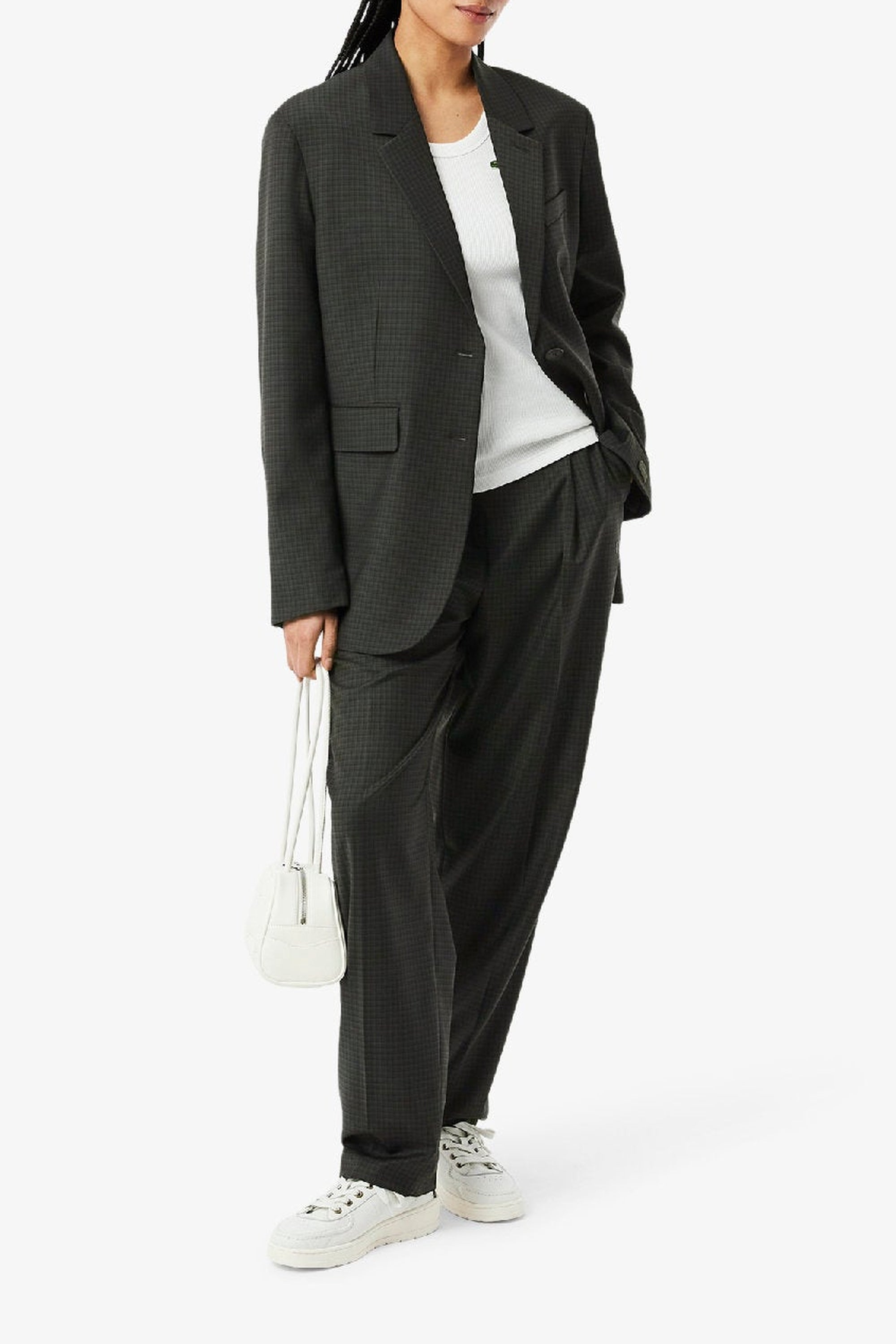 Blazer à carreaux en laine mélangée - Noir & Cambouis