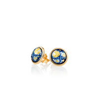 Boucles d'oreilles Cabochon plaqué à l'or 24 carats - Bleu & Or