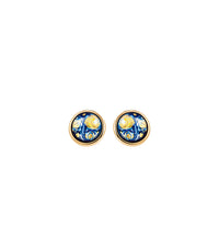 Boucles d'oreilles Cabochon plaqué à l'or 24 carats - Bleu & Or