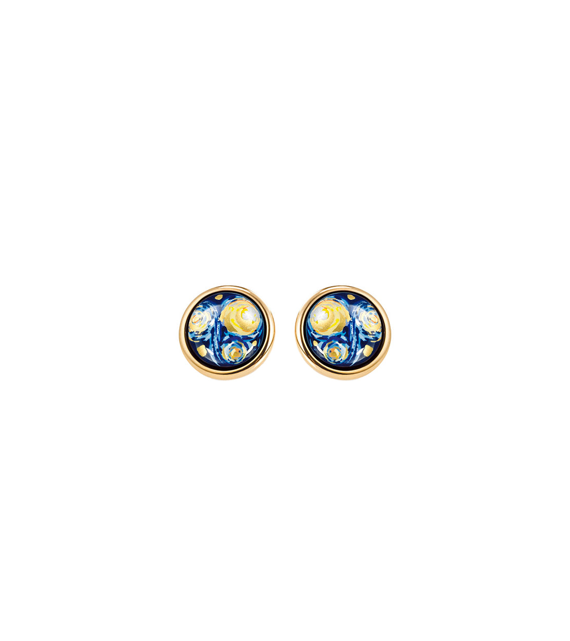 Boucles d'oreilles Cabochon plaqué à l'or 24 carats - Bleu & Or
