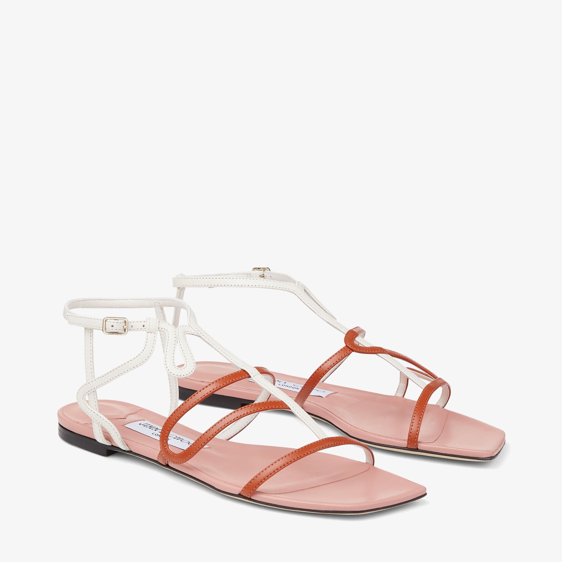 Sandales Vice plates en cuir multicolore - Peach, Burnt Orange & Latte