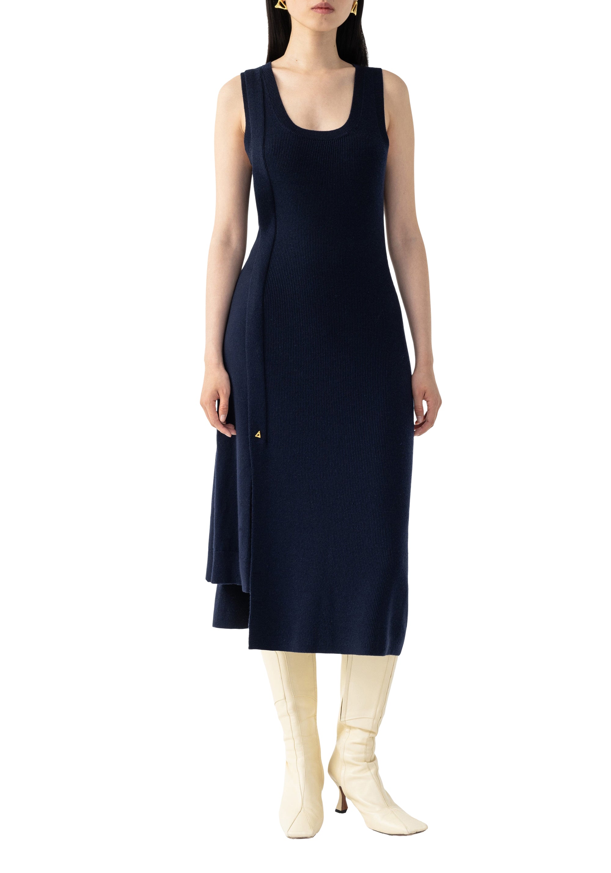 Robe midi Vichy en laine - Midnight