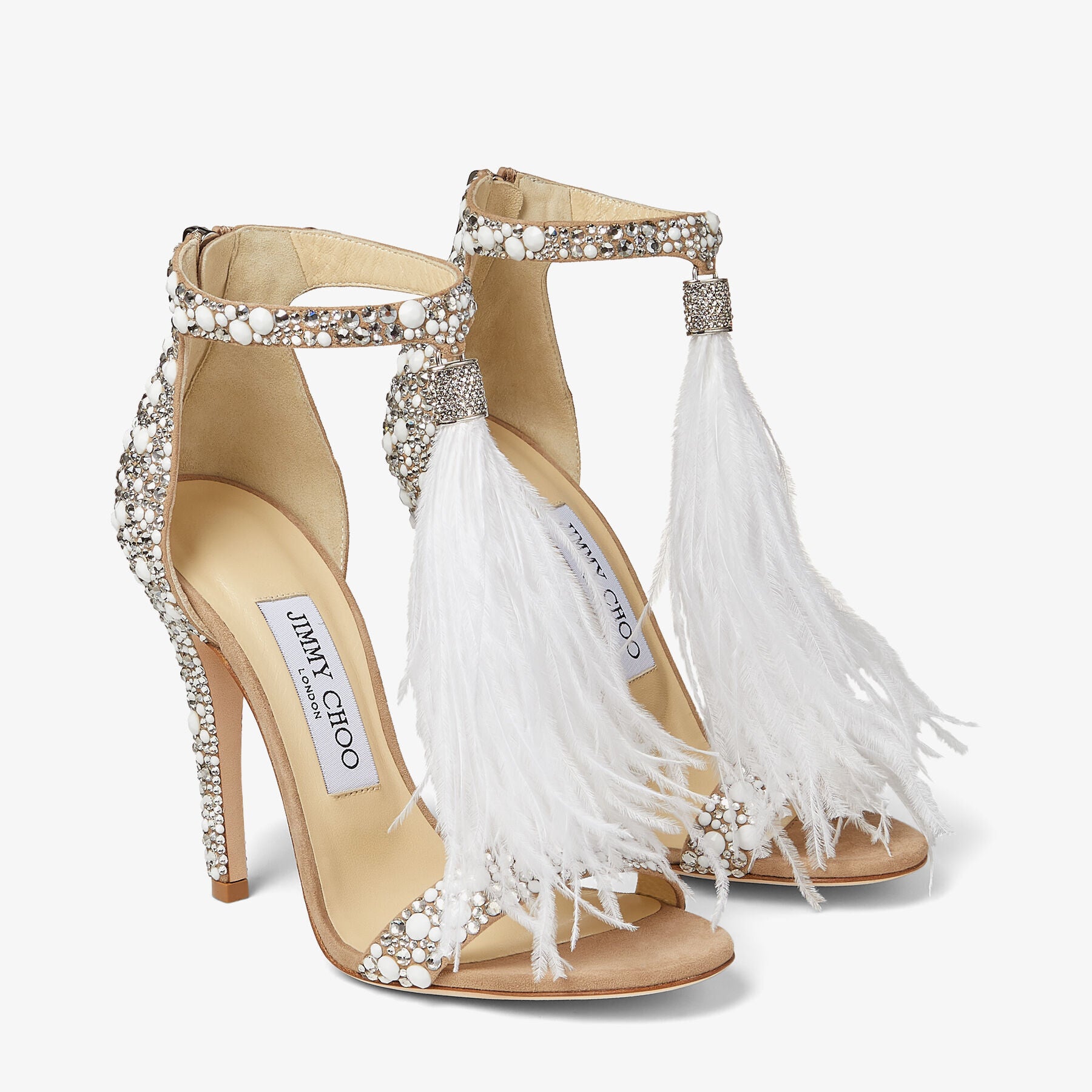 Sandales Viola 110 en daim à cristaux et plumes - White & Crystal Mix