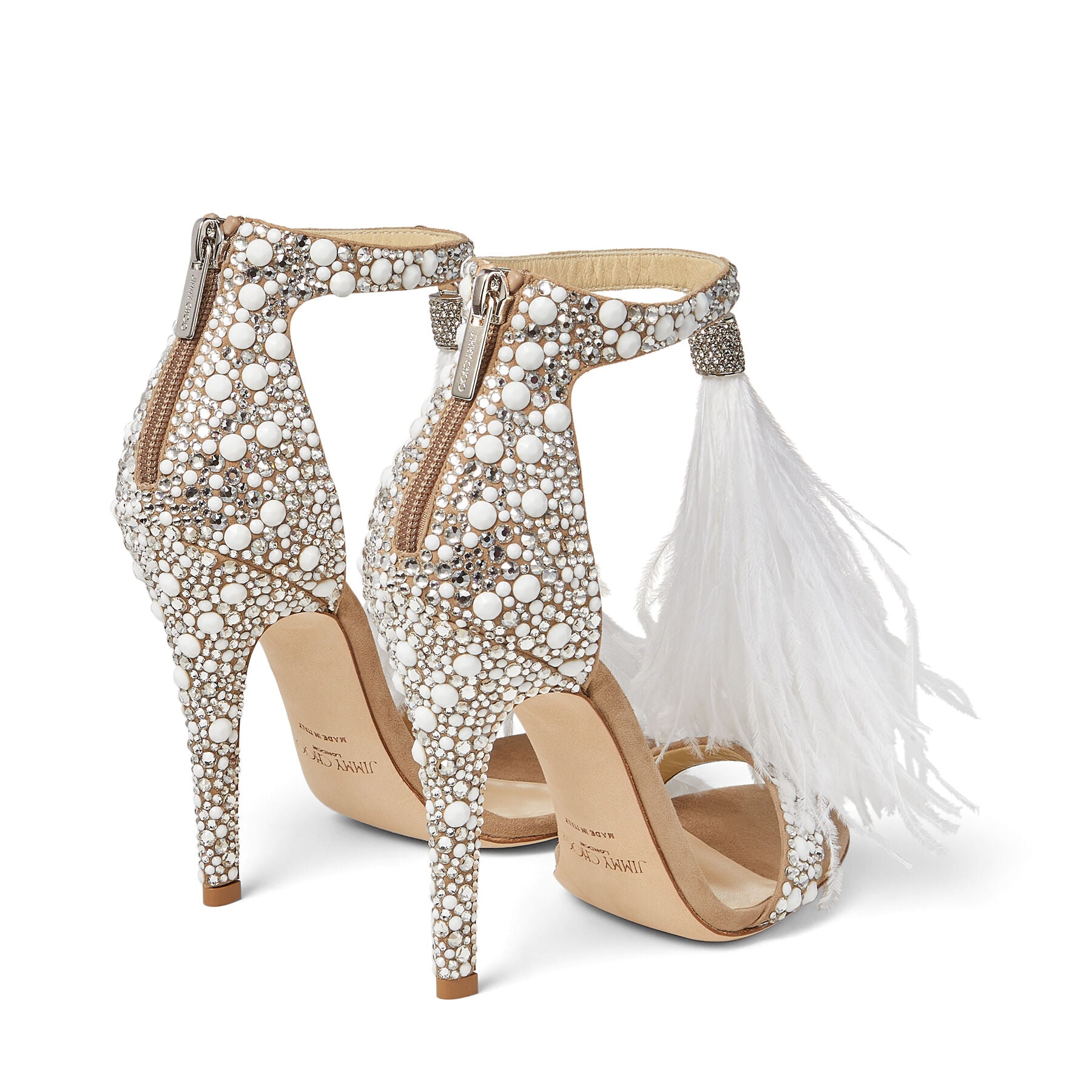 Sandales Viola 110 en daim à cristaux et plumes - White & Crystal Mix