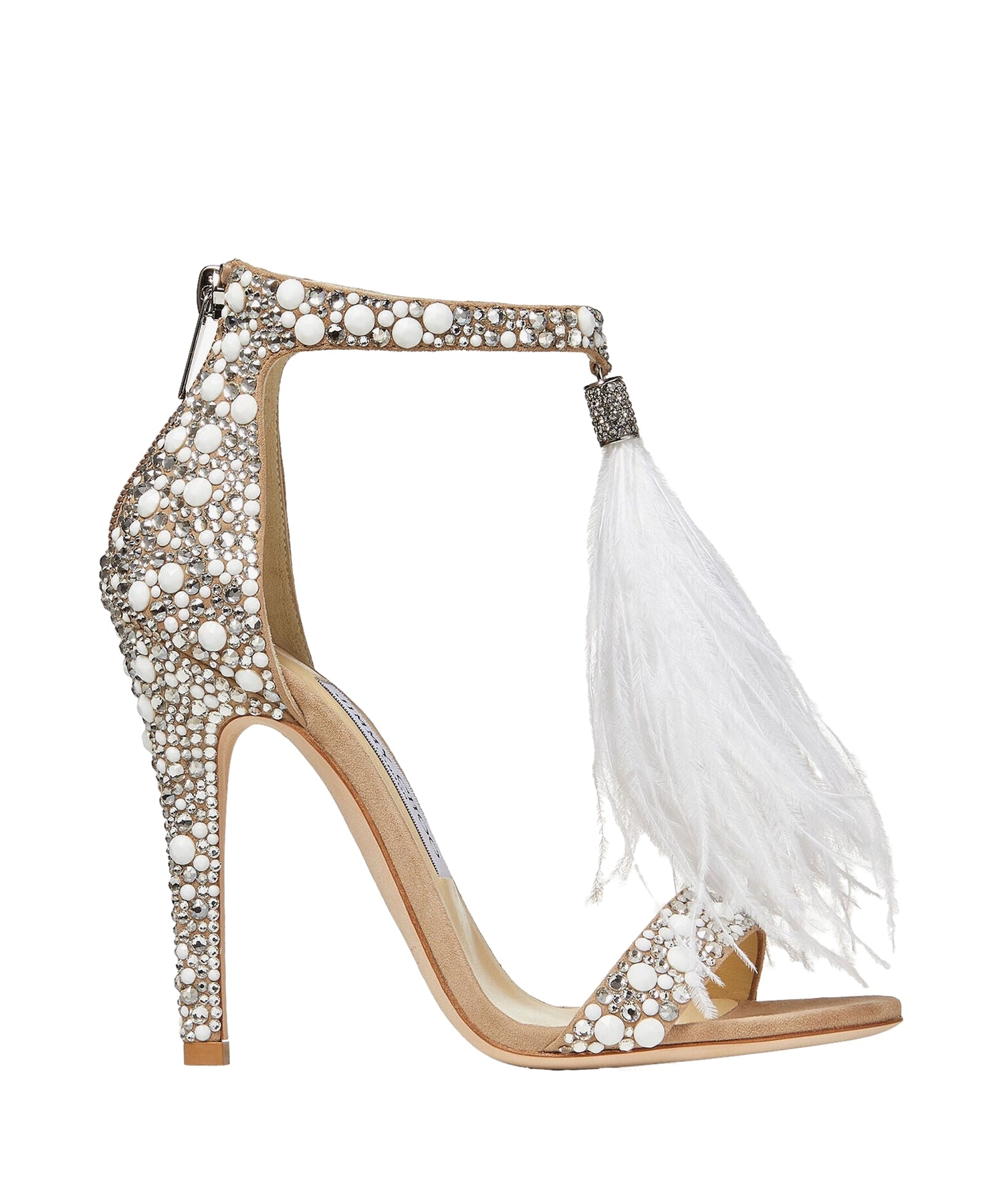 Sandales Viola 110 en daim à cristaux et plumes - White & Crystal Mix