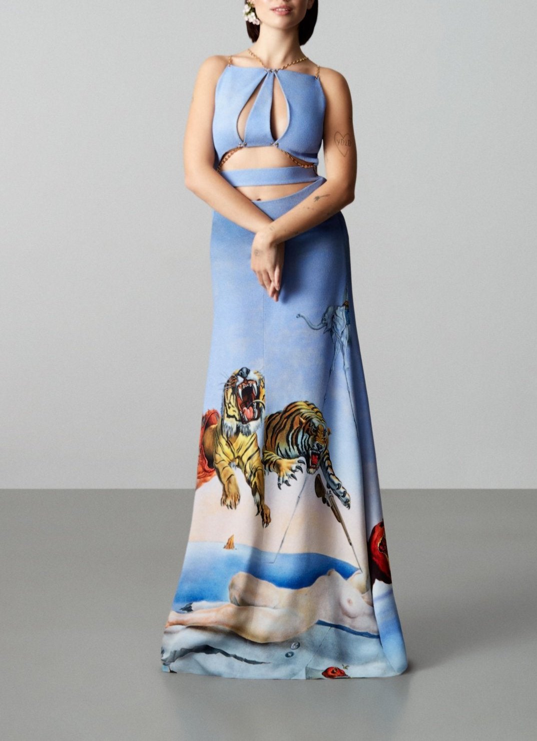 Robe sans manches en crêpe imprimé Dalí à découpe - Reve
