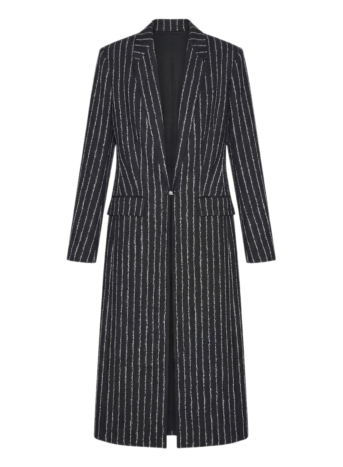 BLACK / WHITE // pinstripe pierced tailored coat