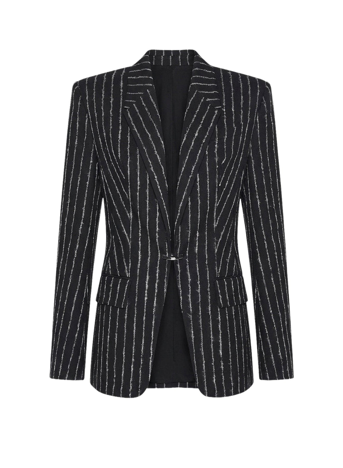 BLACK / WHITE // pinstripe pierced tailored jacket