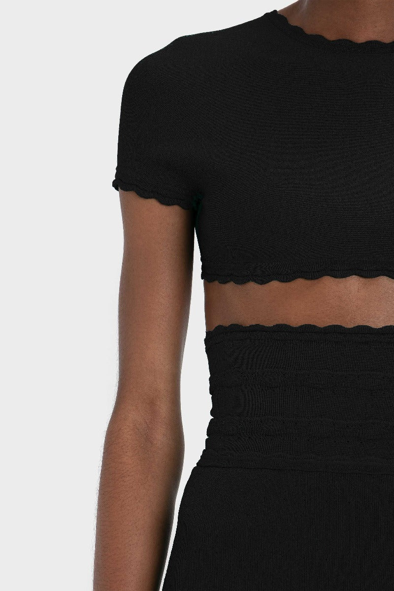 Cropped Short Sleeve Top - Black