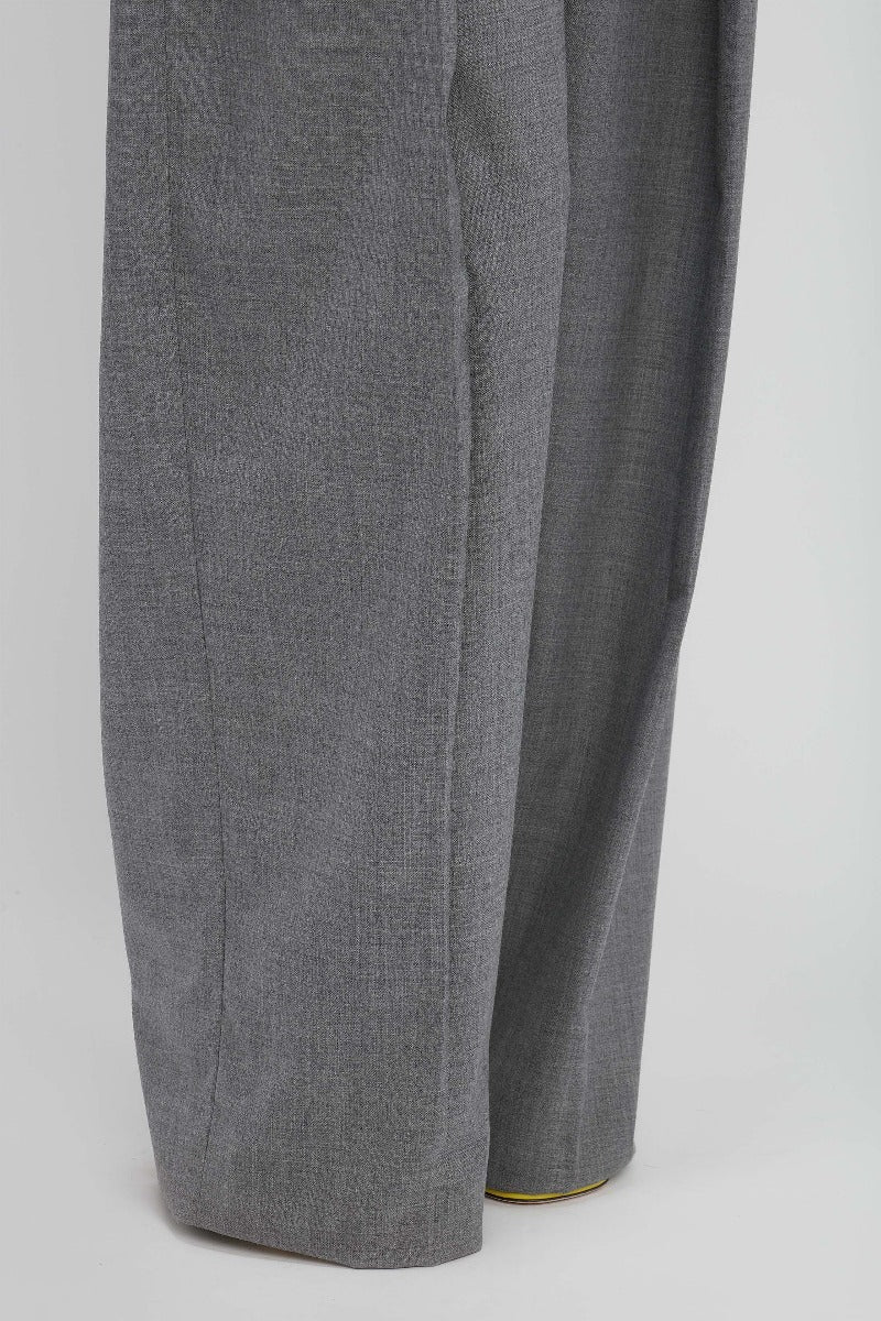 Wide Leg Pleated Trouser - Grey Melange