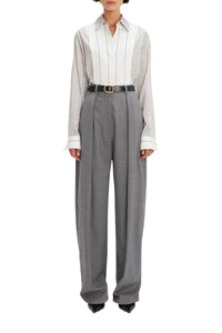 Wide Leg Pleated Trouser - Grey Melange