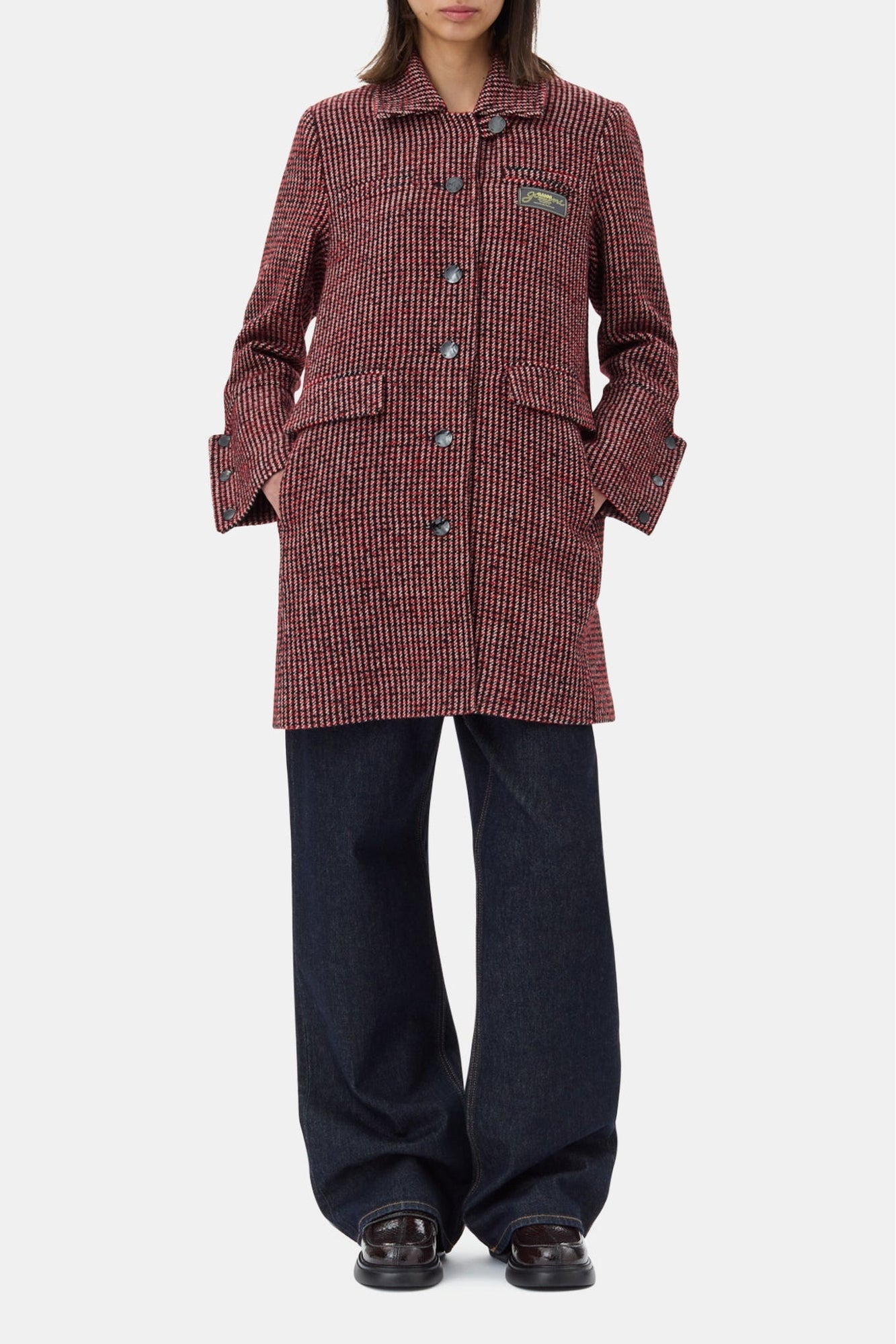 Veste mi-longue à carreaux en laine - Racing Red