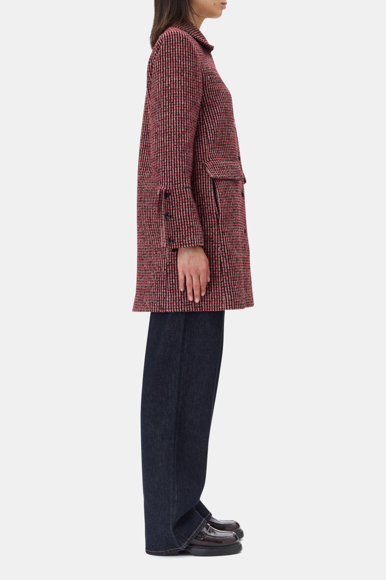 Veste mi-longue à carreaux en laine - Racing Red