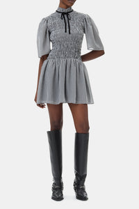 Robe courte smockée à carreaux - Black