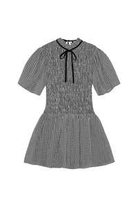 Robe courte smockée à carreaux - Black