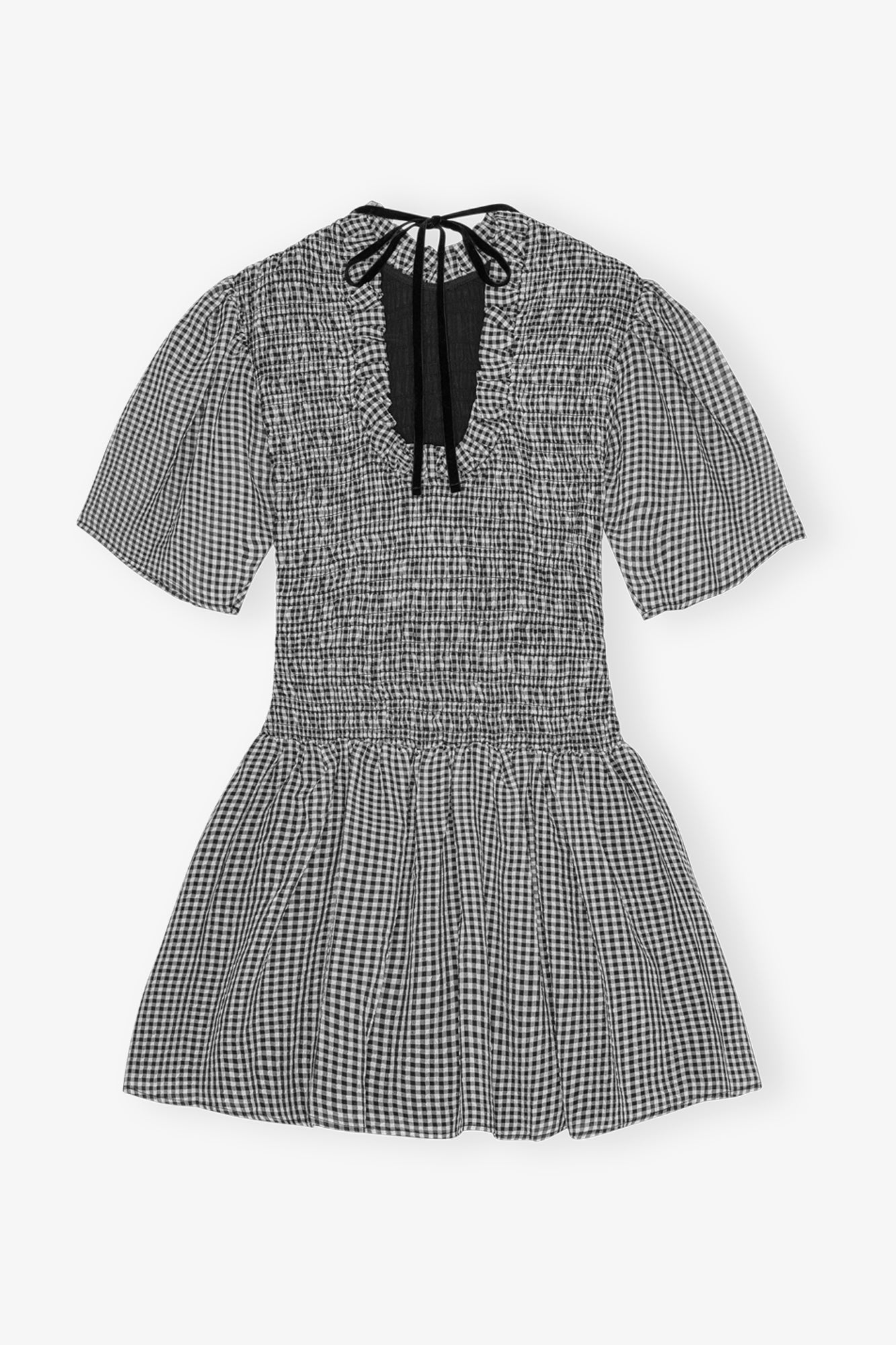 Robe courte smockée à carreaux - Black