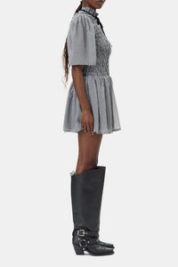 Robe courte smockée à carreaux - Black