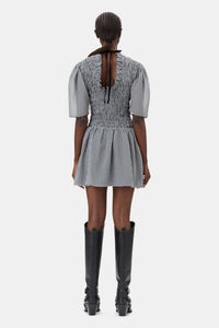 Robe courte smockée à carreaux - Black