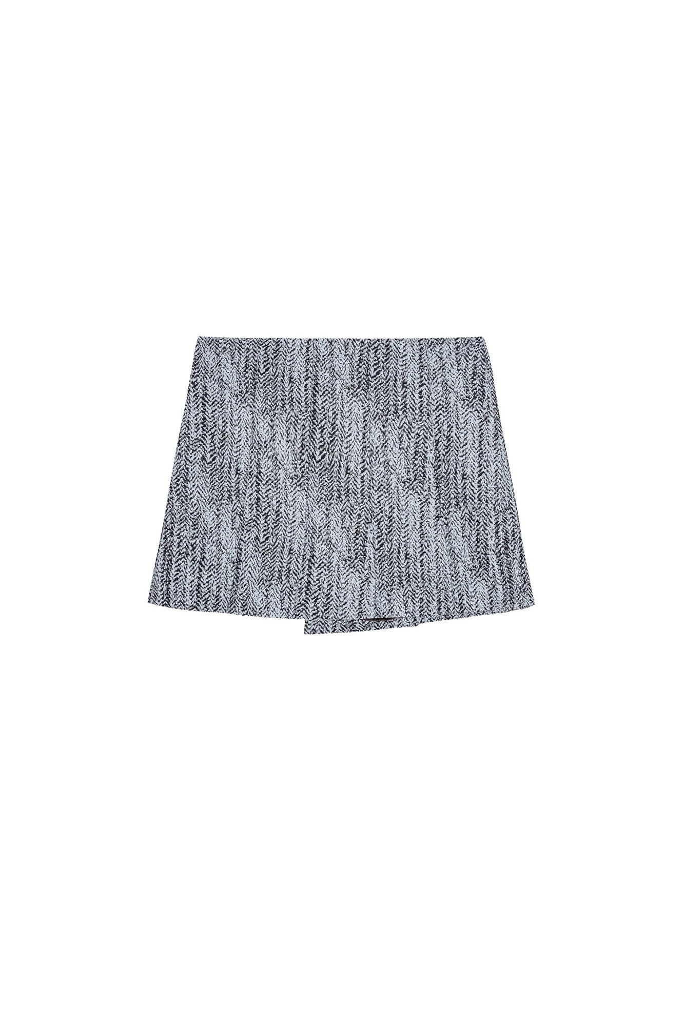 Jupe courte portefeuille en tweed - Celestial Blue