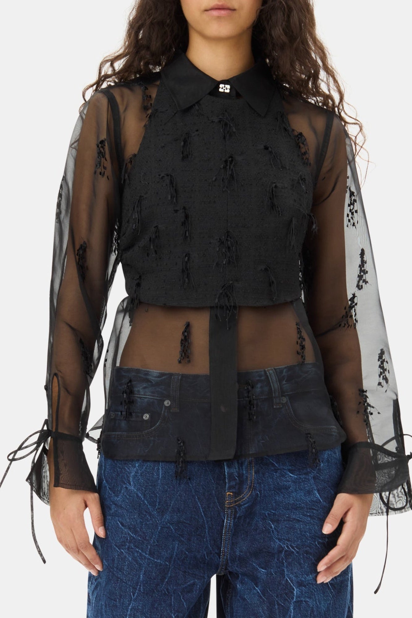 Chemise Fringed Organza - Black