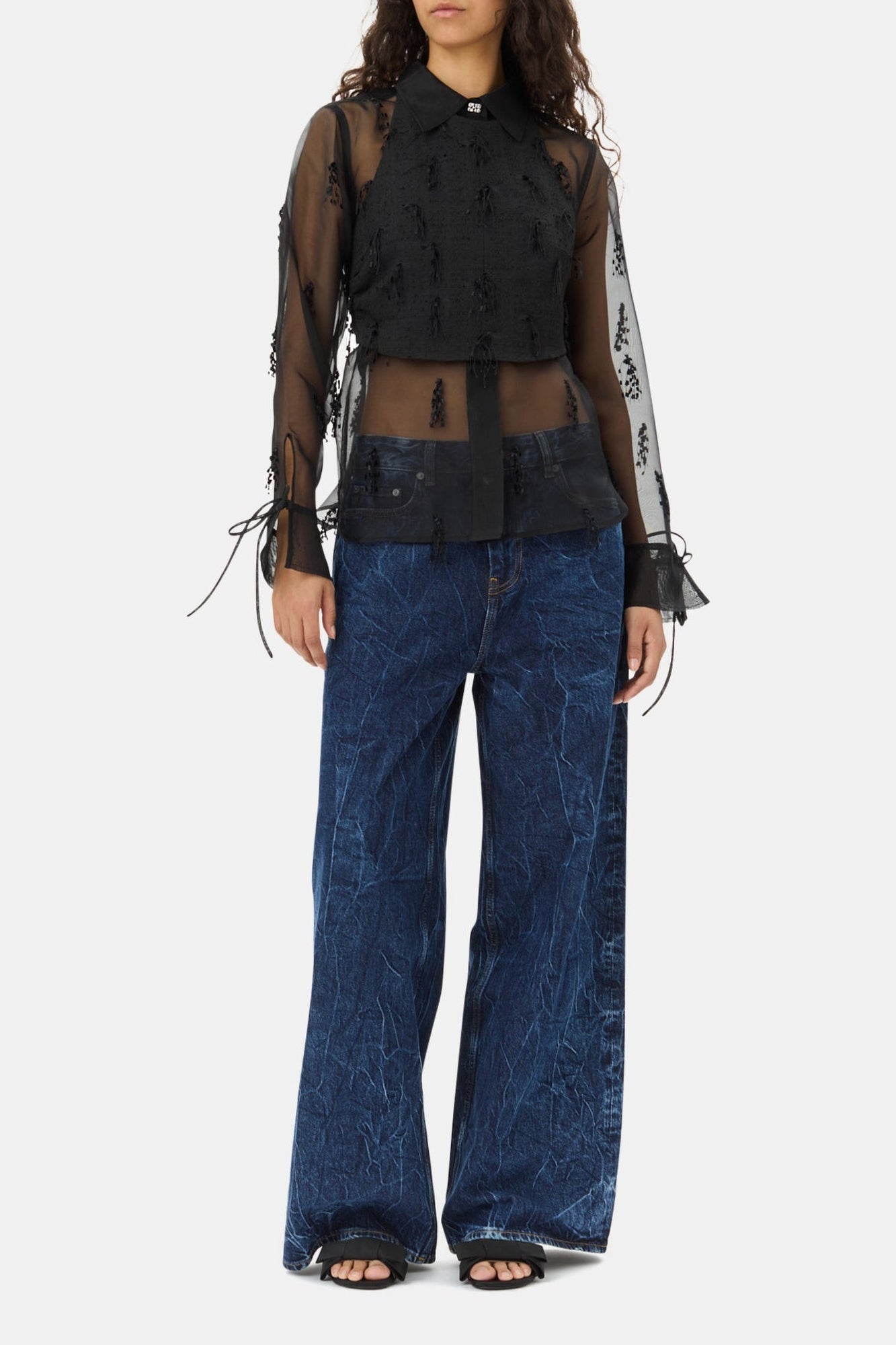 Fringed Organza Shirt - Black