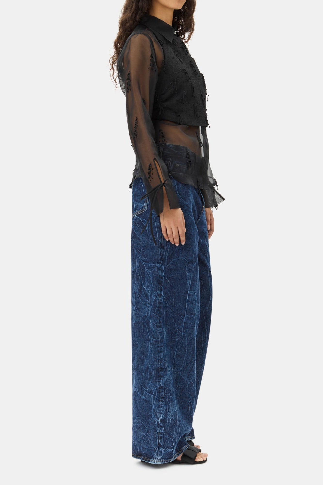 Fringed Organza Shirt - Black