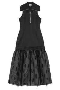 Robe longue en organza à franges - Black