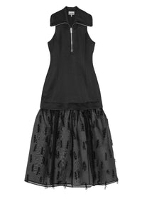 Robe longue en organza à franges - Black