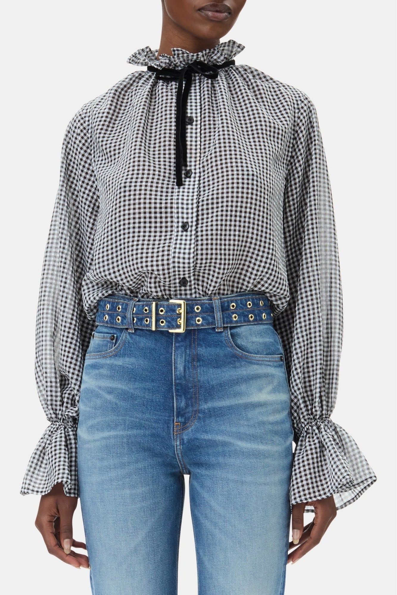 Blouse à col et manches volantées - Black